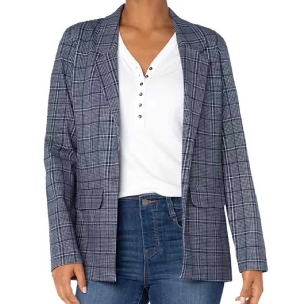 Liverpool Women's Navy Plaid Boyfriend Blazer